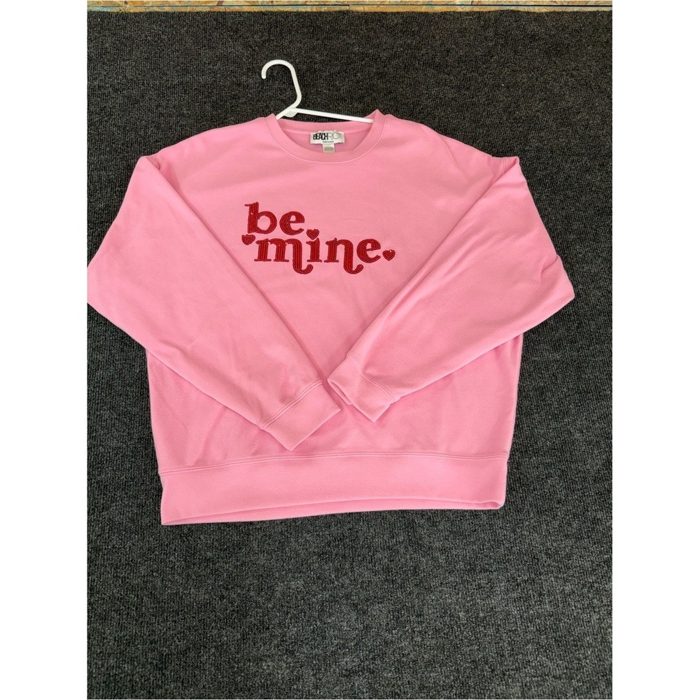 Beach Riot Pink Red Sequin Be Mine Graphic Sweatshirt L Valentine's Day